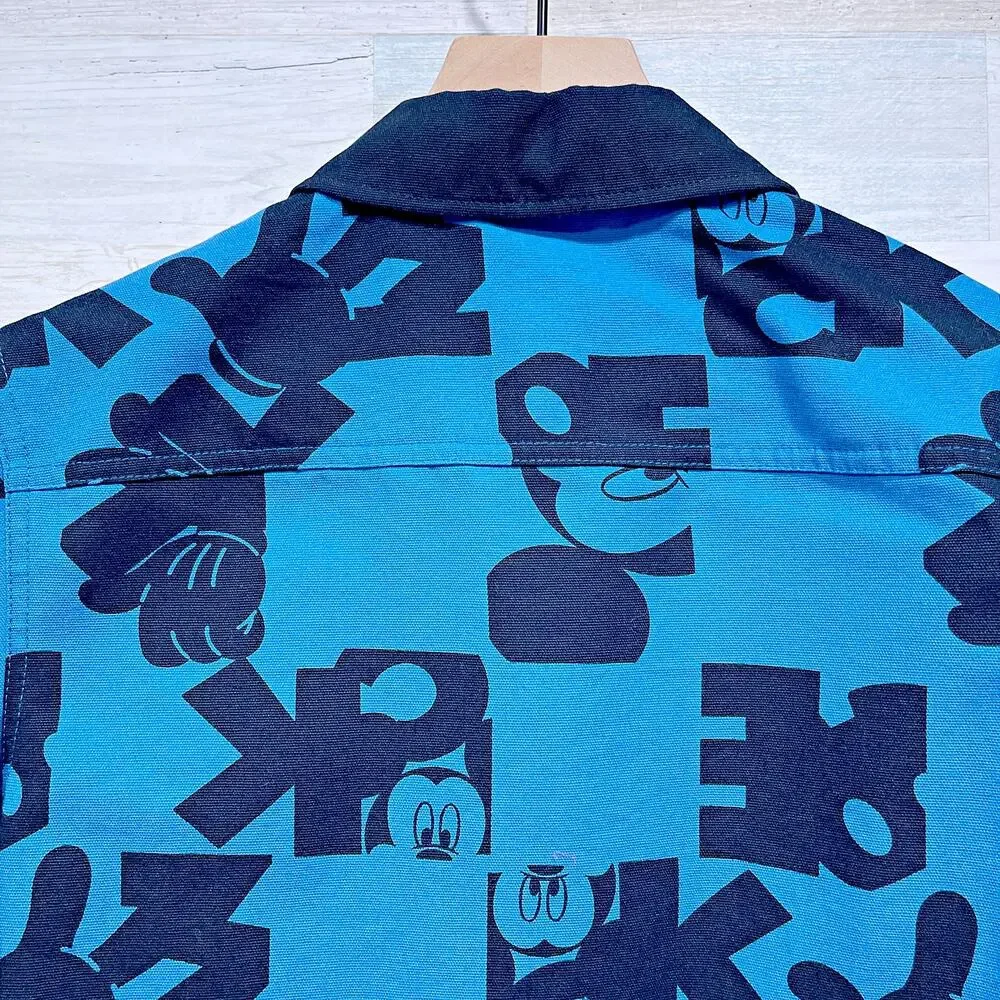Disney Allover Print Chore Jacket Blue Mickey Mouse Cotton Boys 11 12 Large